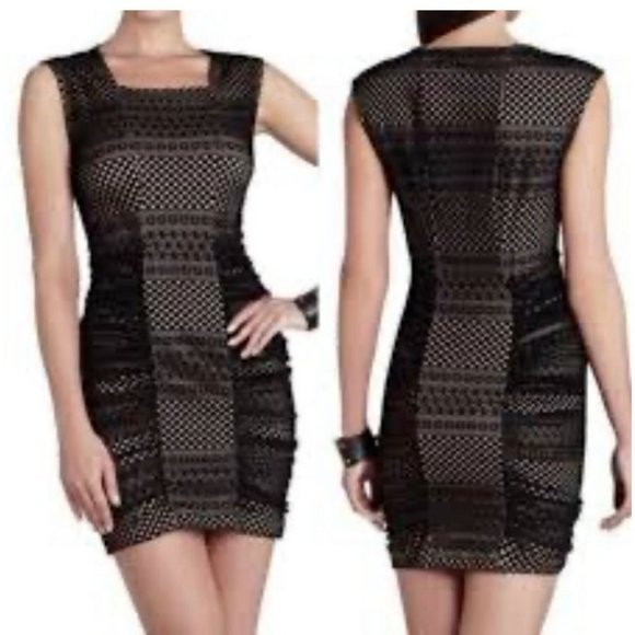 BCBGMaxAzria Dress Cream Medium M Eyelet Bodycon Renee $178 washable - Picture 1 of 7